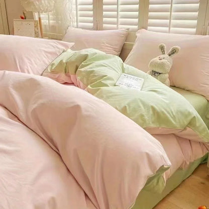 Delightful pink bedding display with a cozy and inviting atmosphere, showcasing the charm of Zimonto's INS Pink Bedding for sweet dreams.