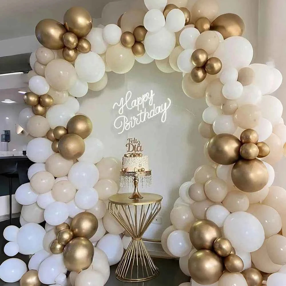 Platinum White  Gold Balloon Arch Party Perfect