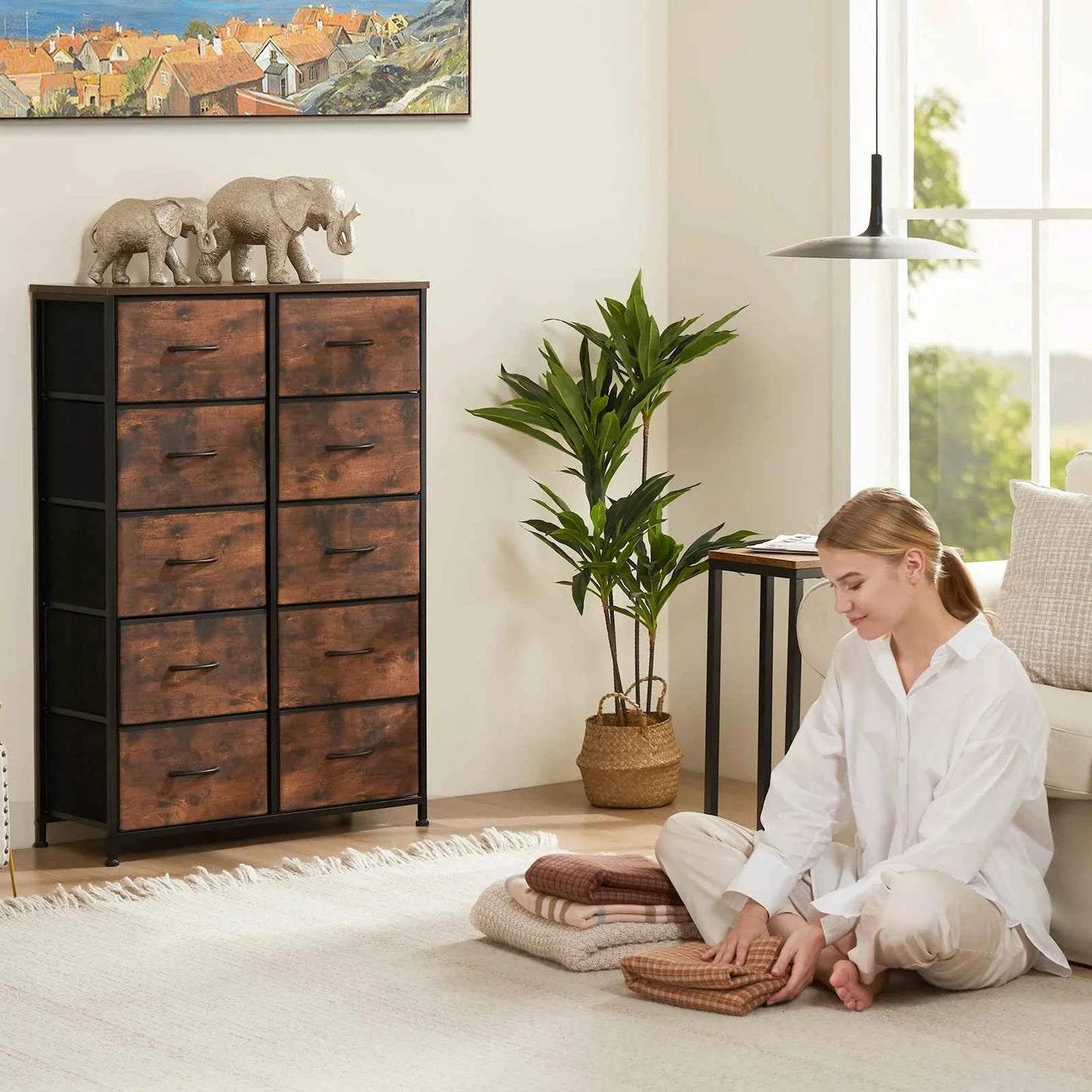 JHK Fabric Drawer Bedside Table  Storage Cabinet