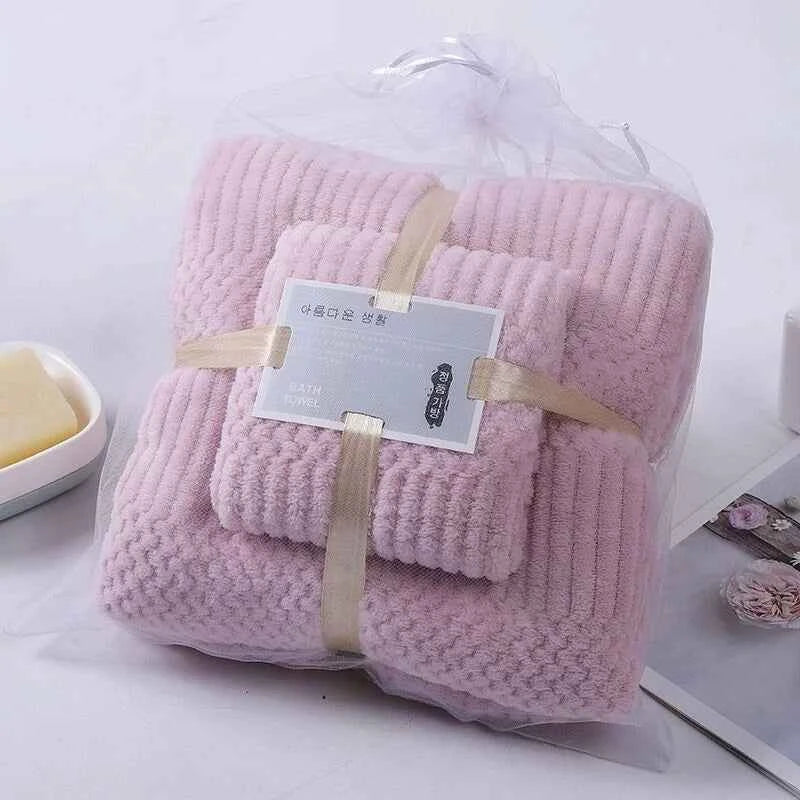 Coral Velvet Towel Set Soft Absorbent Luxurious Home Spa