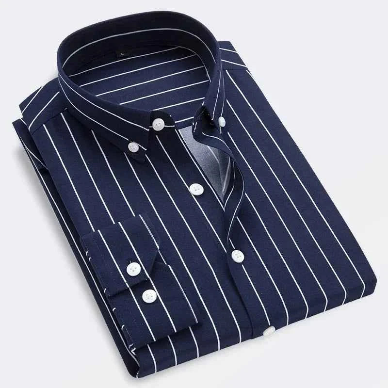 Men's Striped  Casual Long Sleeve Business Formal Plaid Shirt