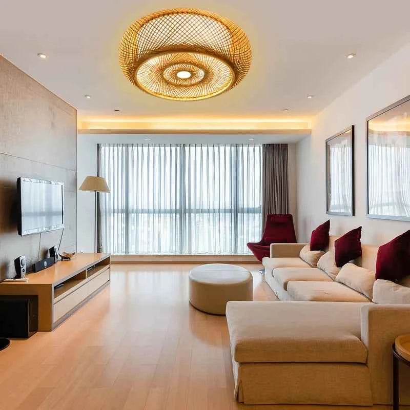 Retro Bamboo Round Ceiling Light  HandWoven Charm