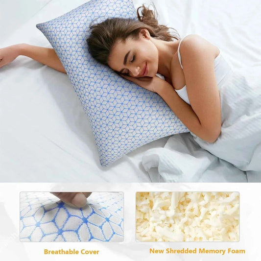 Shredded Memory Foam Pillows King Size Set of 2, Cooling Pillow Firm and Soft Adjustable for Side Back Stomach Sleepers