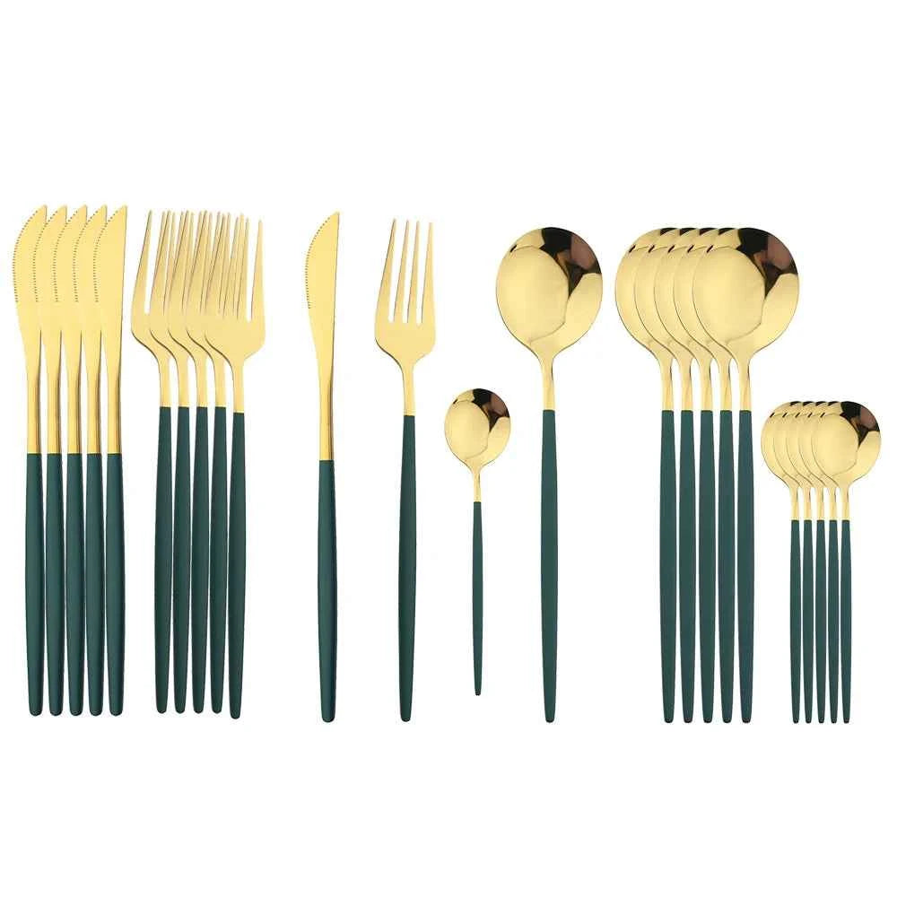 24pc Black Gold Stainless Steel Cutlery Set