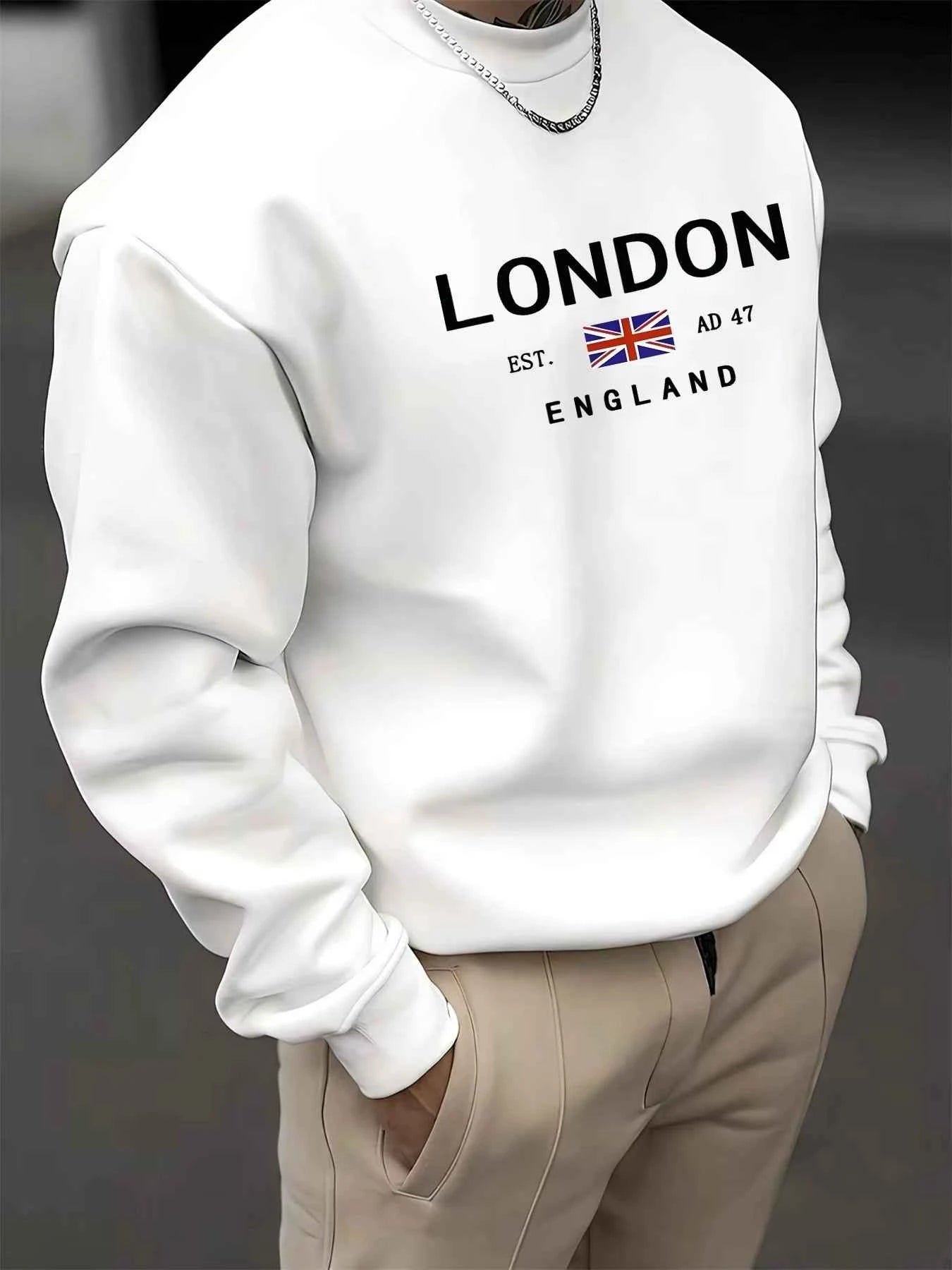 2025 London Pattern Cotton Pullover Sweatshirt for Men
