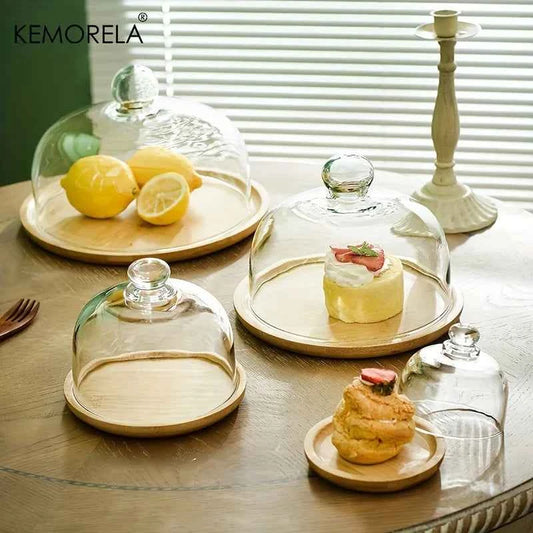 Bamboo Cake Stand Elegant Dustproof Dessert Serving Tray