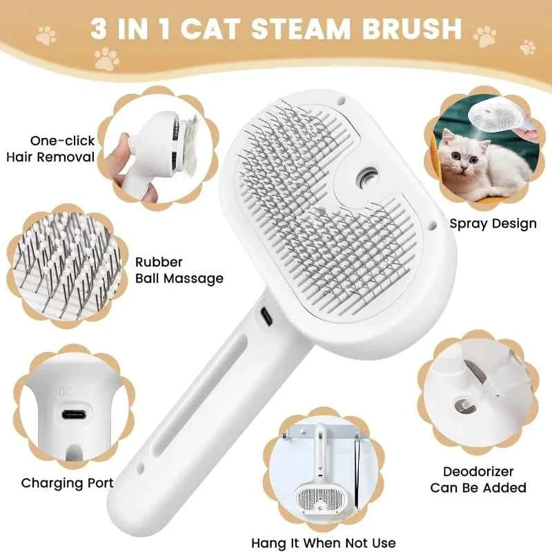 FurEase Comb – Spray, Comb, Shed-Free! Features of the 3-in-1 detangling comb for animals highlighted with its ergonomic design and spray capabilities.
