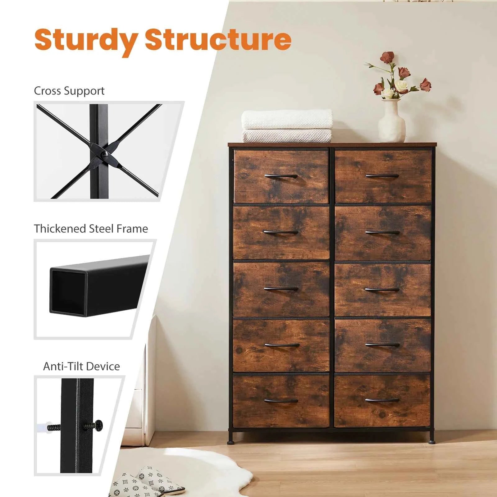 JHK Fabric Drawer Bedside Table  Storage Cabinet
