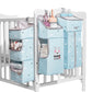 Sunveno Crib Organizer showcasing a functional hanging storage solution with multiple compartments for baby essentials like diapers and bottles.