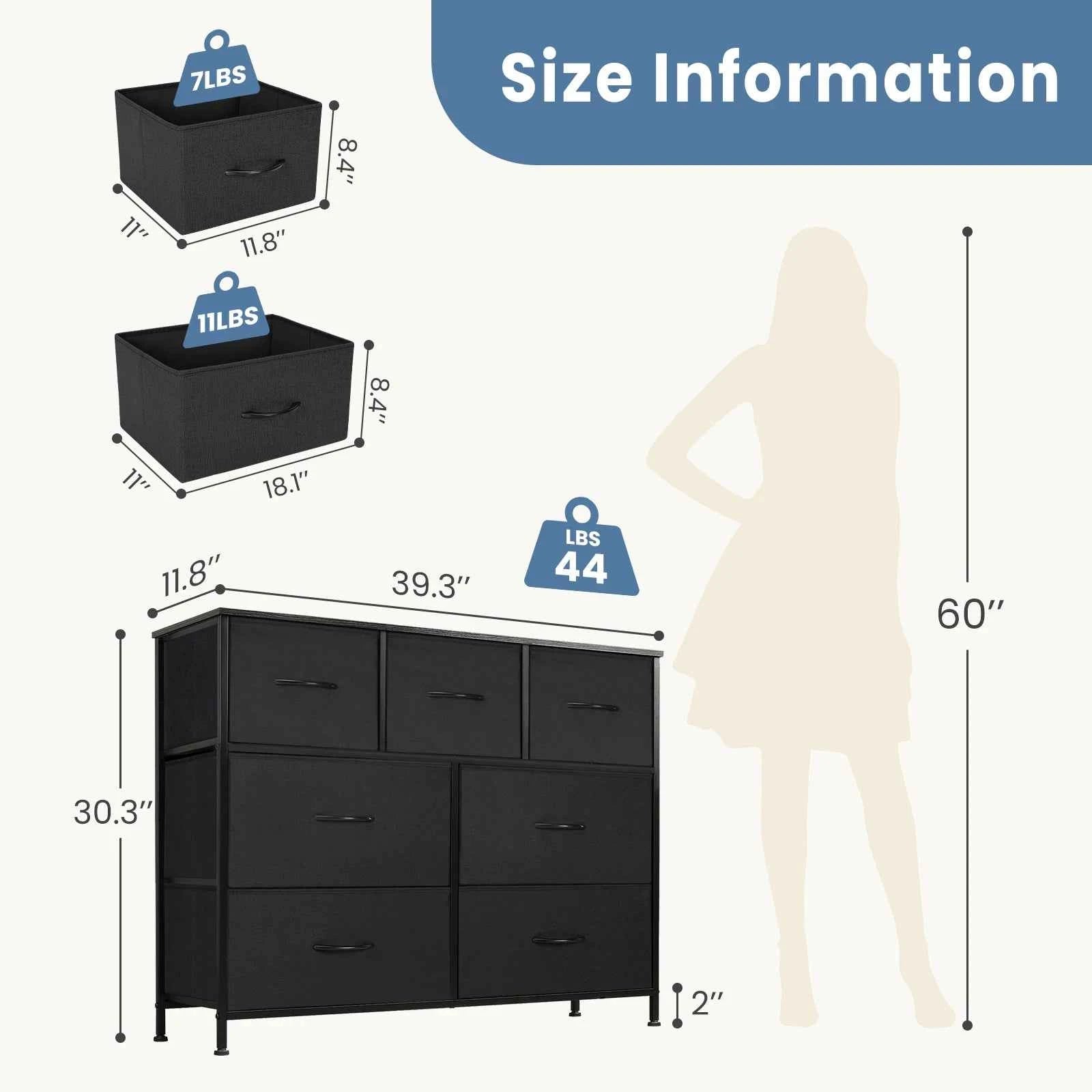 7Drawer Fabric Dresser Bedroom Living Room Storage