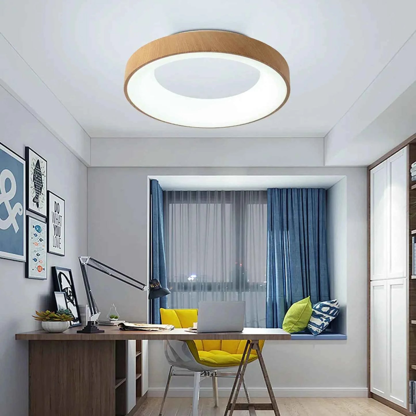 Minimalist Wood LED Ceiling Light Warm Round Glow