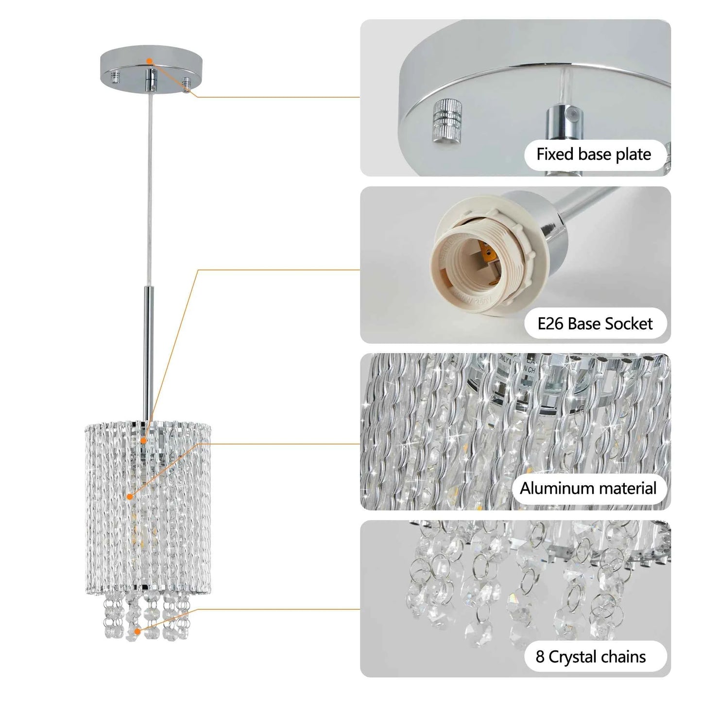 Elegant Crystal Pendant Lights Chrome Clear Beads Adjustable