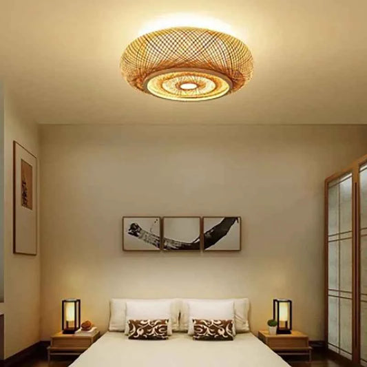 Retro Bamboo Round Ceiling Light  HandWoven Charm