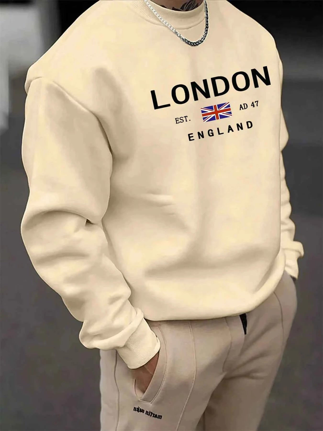 2025 London Pattern Cotton Pullover Sweatshirt for Men