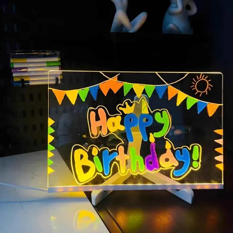 Personalized LED Acrylic Message Board Erasable USB Children‘s Drawing Board Bedroom Night Light Birthday Kids Gift