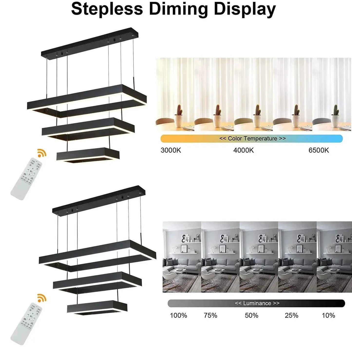 Modern Black Square Chandelier Dining Kitchen Island Lighting