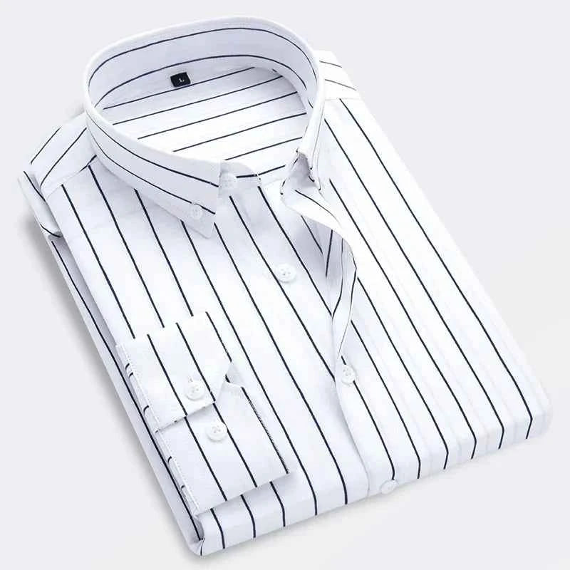 Men's Striped  Casual Long Sleeve Business Formal Plaid Shirt