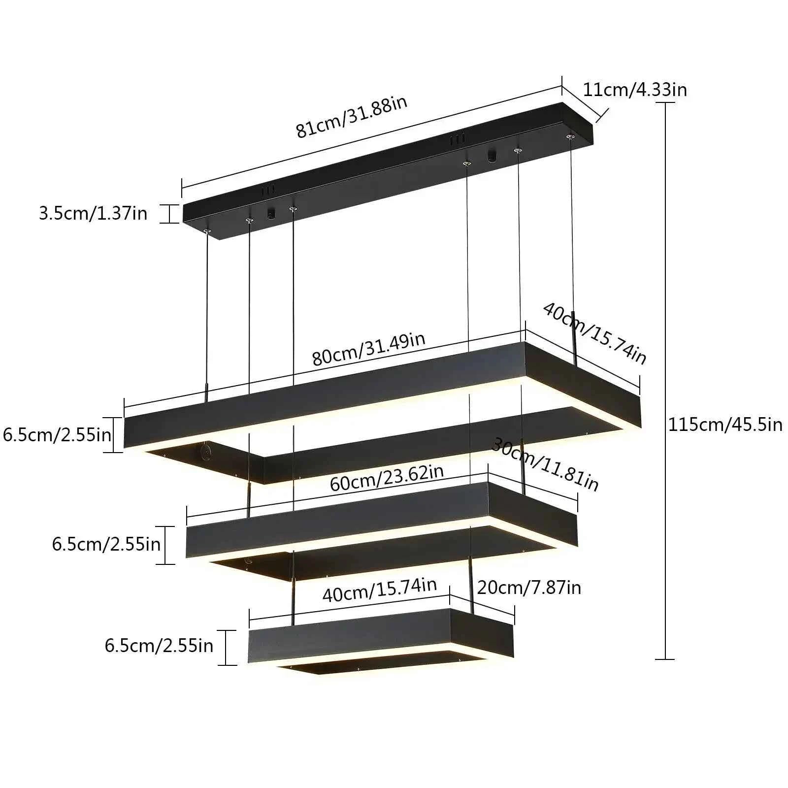 Modern Black Square Chandelier Dining Kitchen Island Lighting