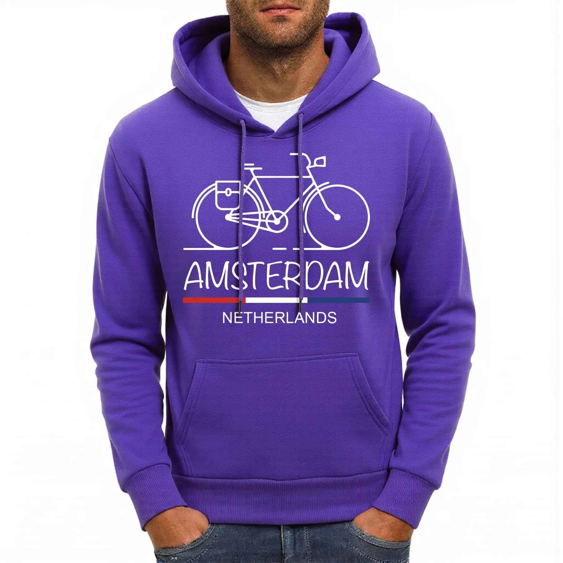 Amsterdam Bike Fleece Hoodie Comfy Multicolor Streetwear