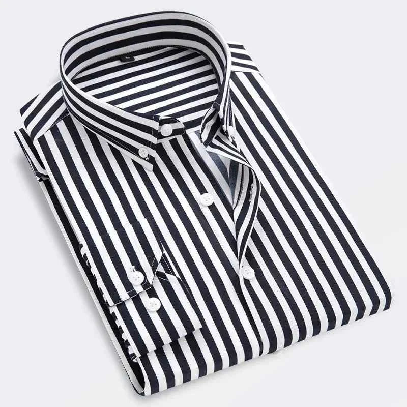 Men's Striped  Casual Long Sleeve Business Formal Plaid Shirt