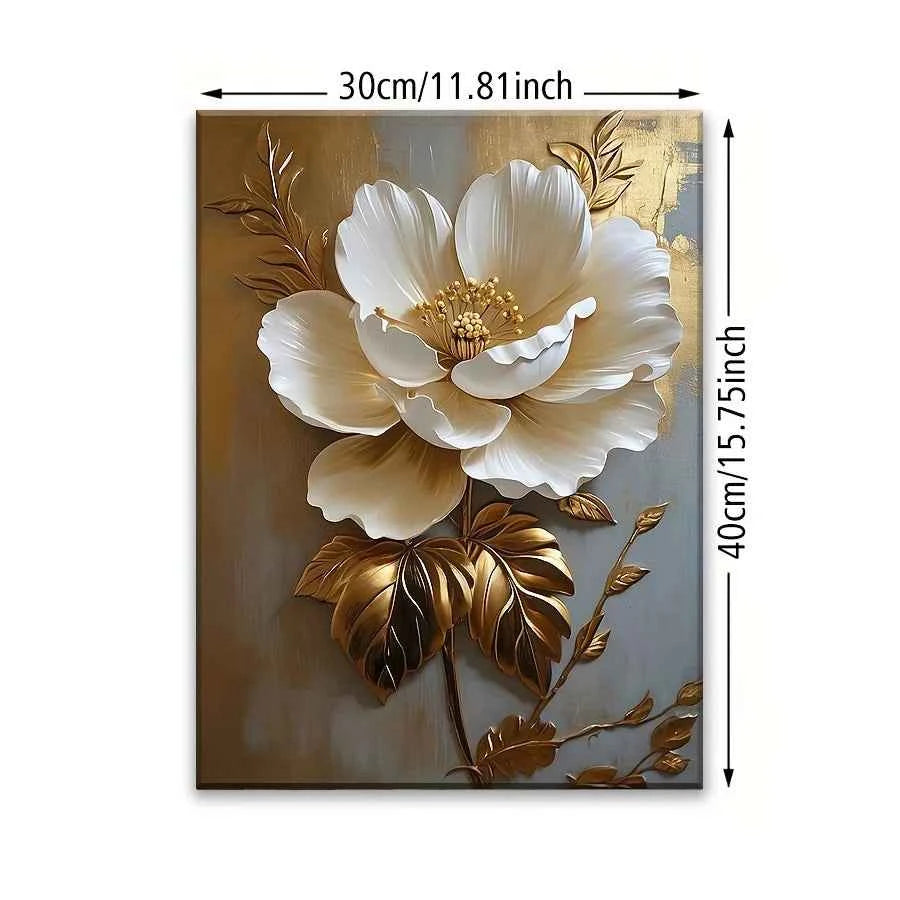 Elegant Floral Canvas Art Vintage Gold Accent