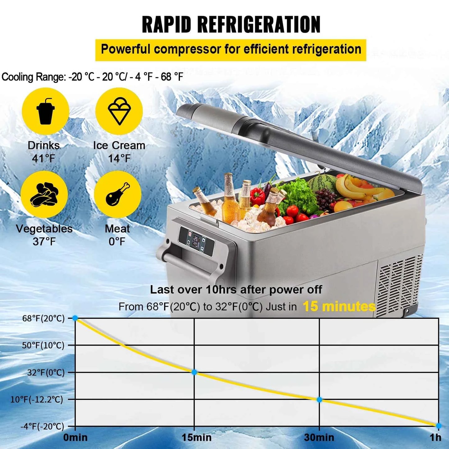 VEVOR 35L Car Refrigerator Compressor Portable Small Refrigerator Car Freezer Mini Electric Cooler for Driving Travel Outdoor
