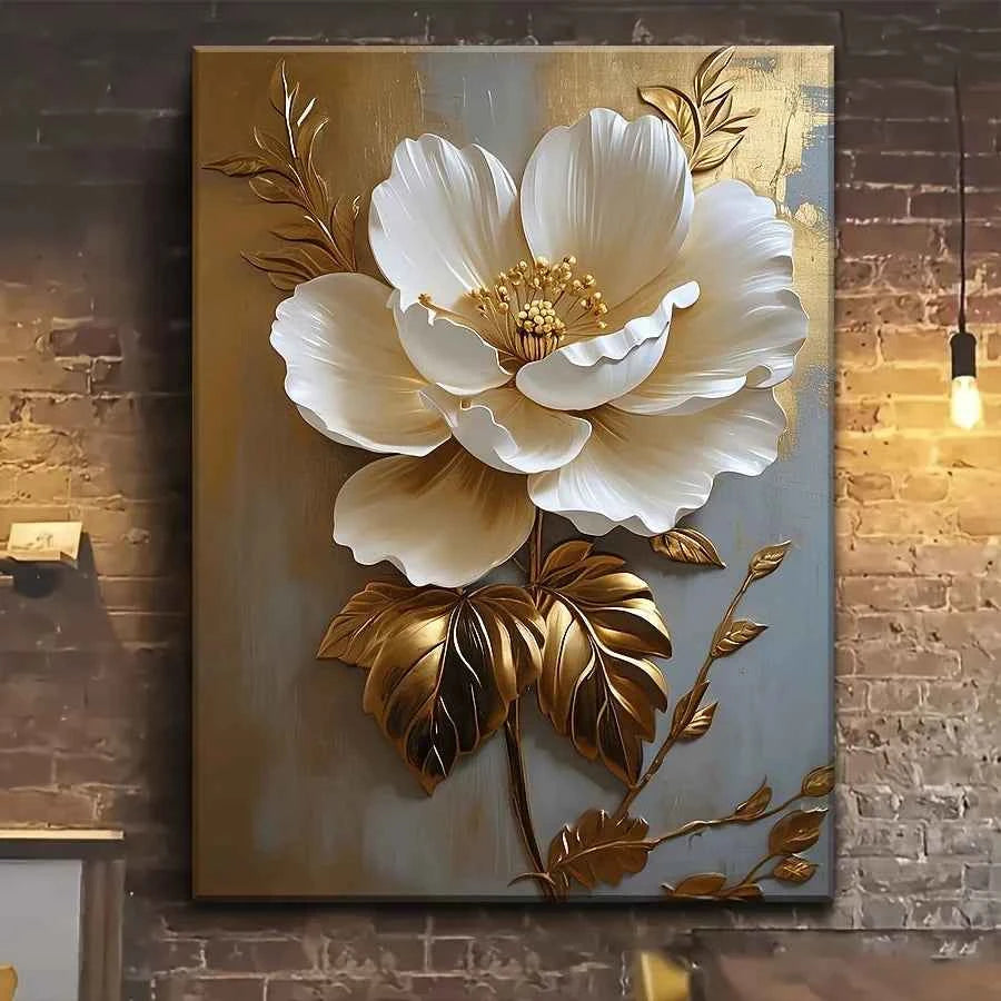 Elegant Floral Canvas Art Vintage Gold Accent