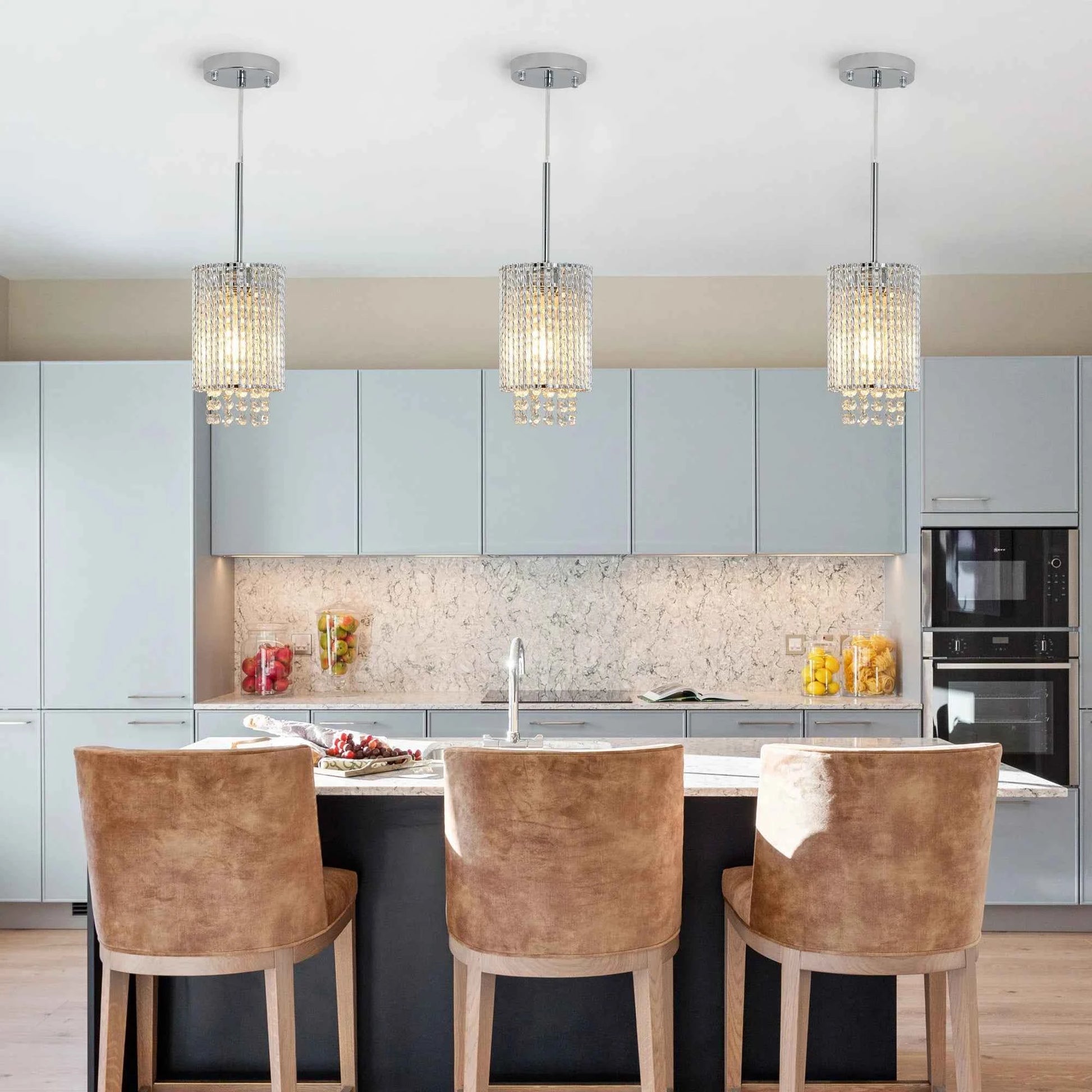Elegant Crystal Pendant Lights Chrome Clear Beads Adjustable