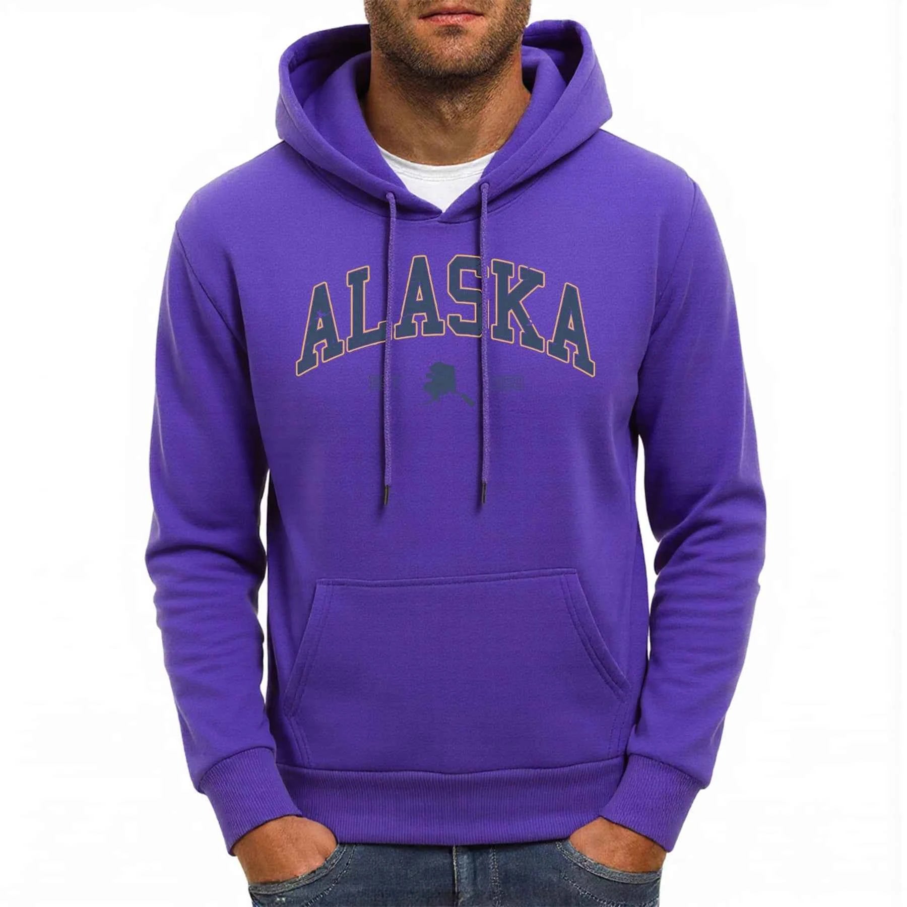 Alaska America Letter Print Oversized Fleece Hoody