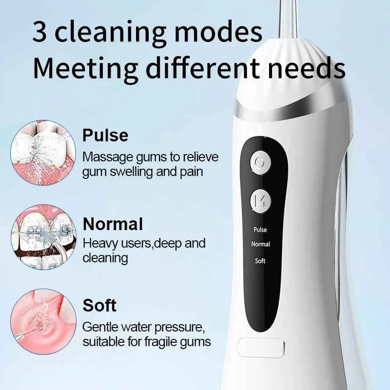 Portable Electric Oral Irrigator 3 Modes 4 Nozzles USB Rechargeable