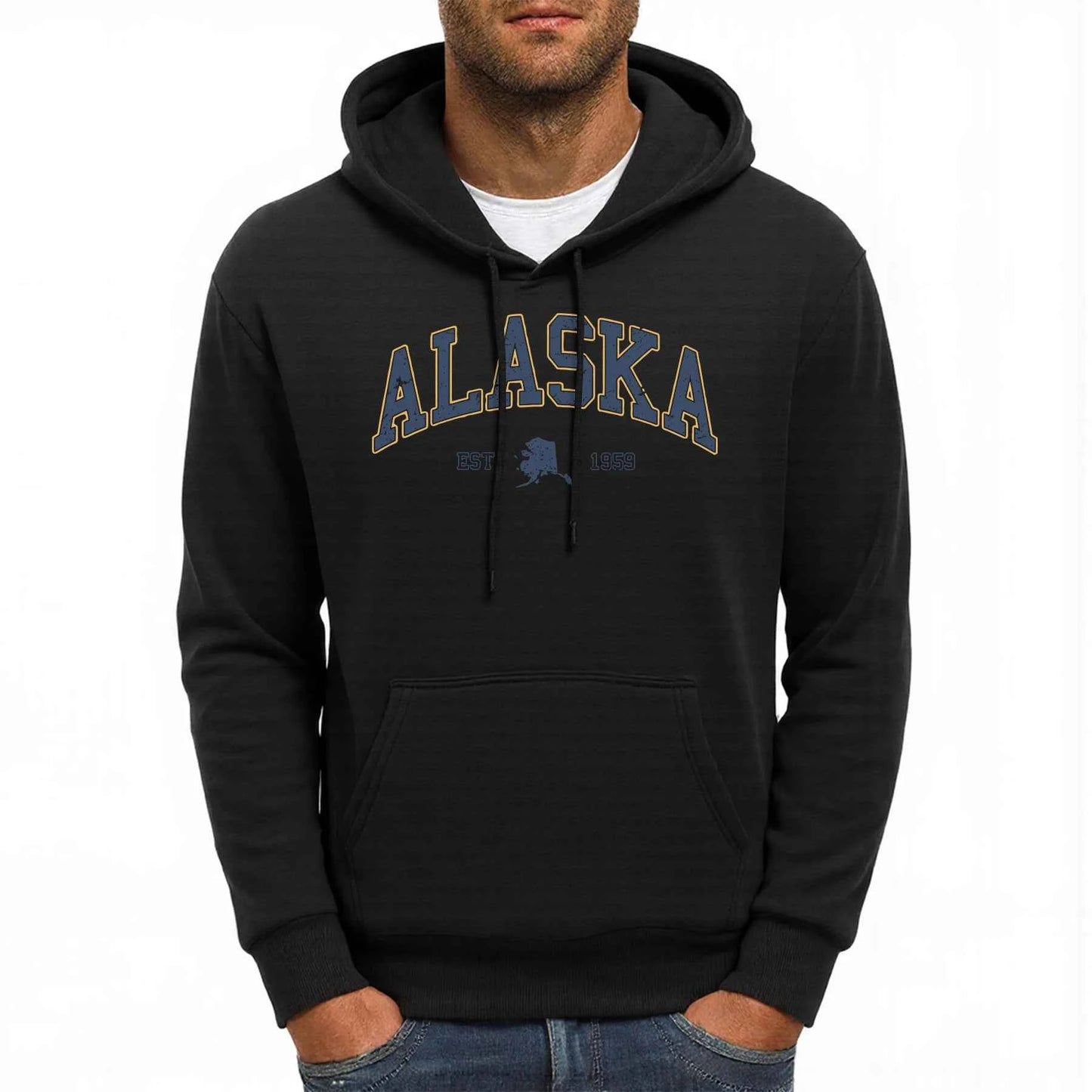 Alaska America Letter Print Oversized Fleece Hoody