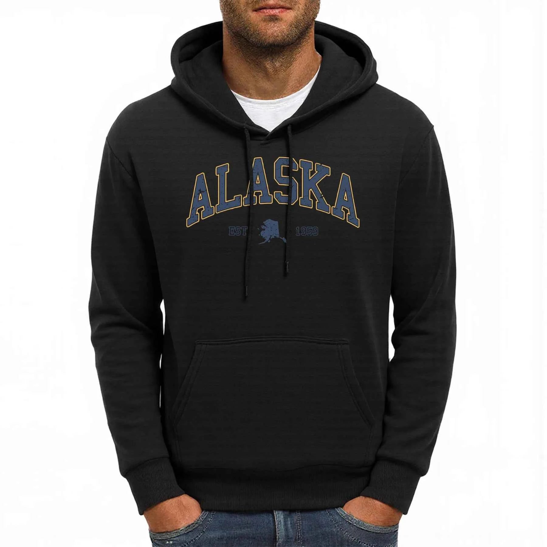 Alaska America Letter Print Oversized Fleece Hoody