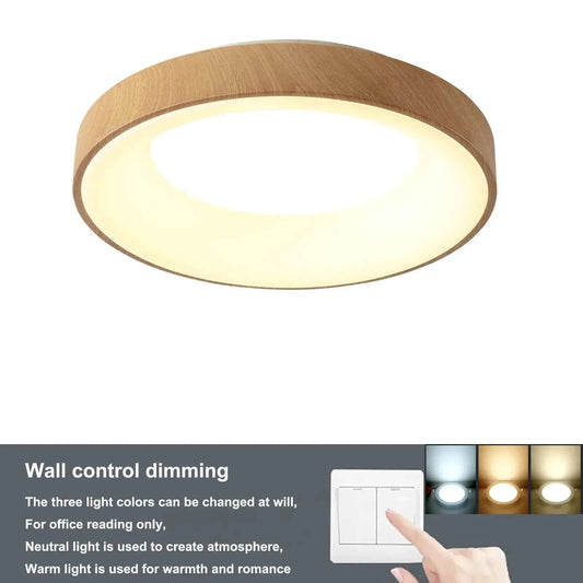 Minimalist Wood LED Ceiling Light Warm Round Glow