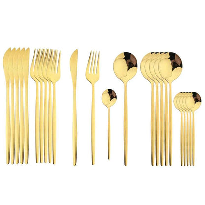 24pc Black Gold Stainless Steel Cutlery Set