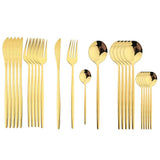 24pc Black Gold Stainless Steel Cutlery Set