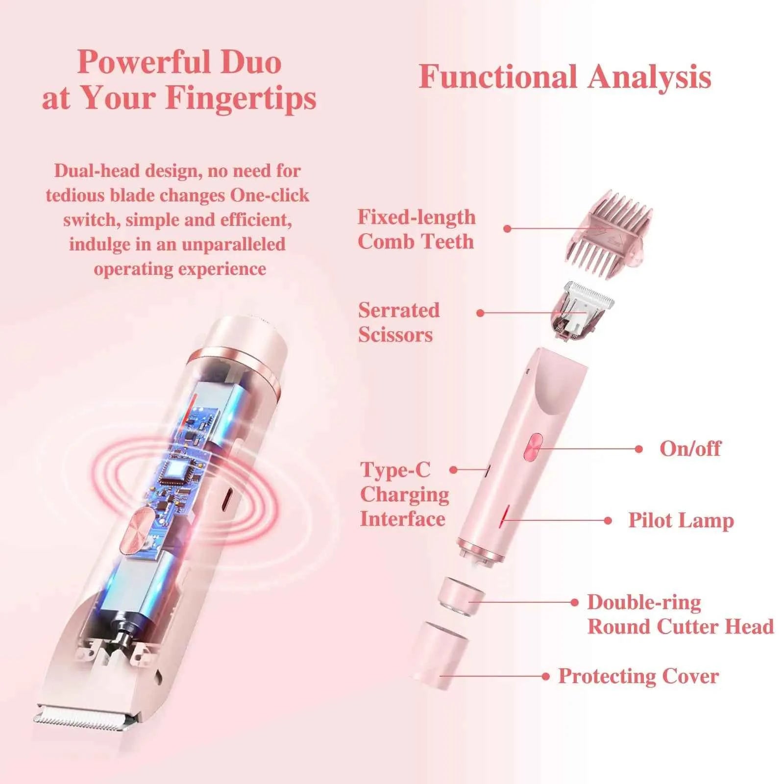 DualHead Painless Lady Electric Shaver WetDry Bikini Trimmer