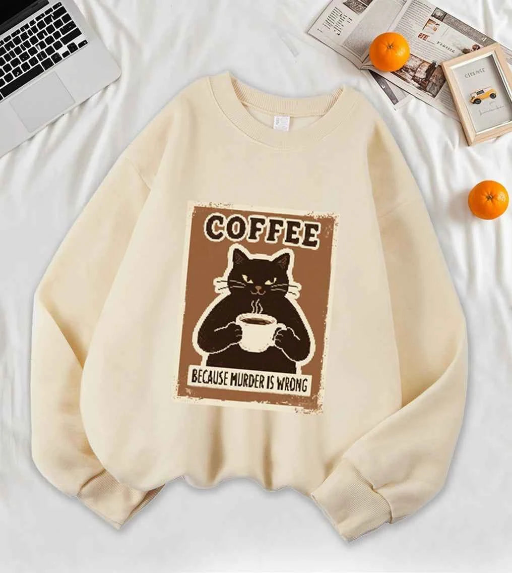 Because Murder Is Wrong Black Cat Sweatshirt for Women
