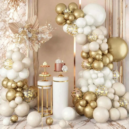 Platinum White  Gold Balloon Arch Party Perfect