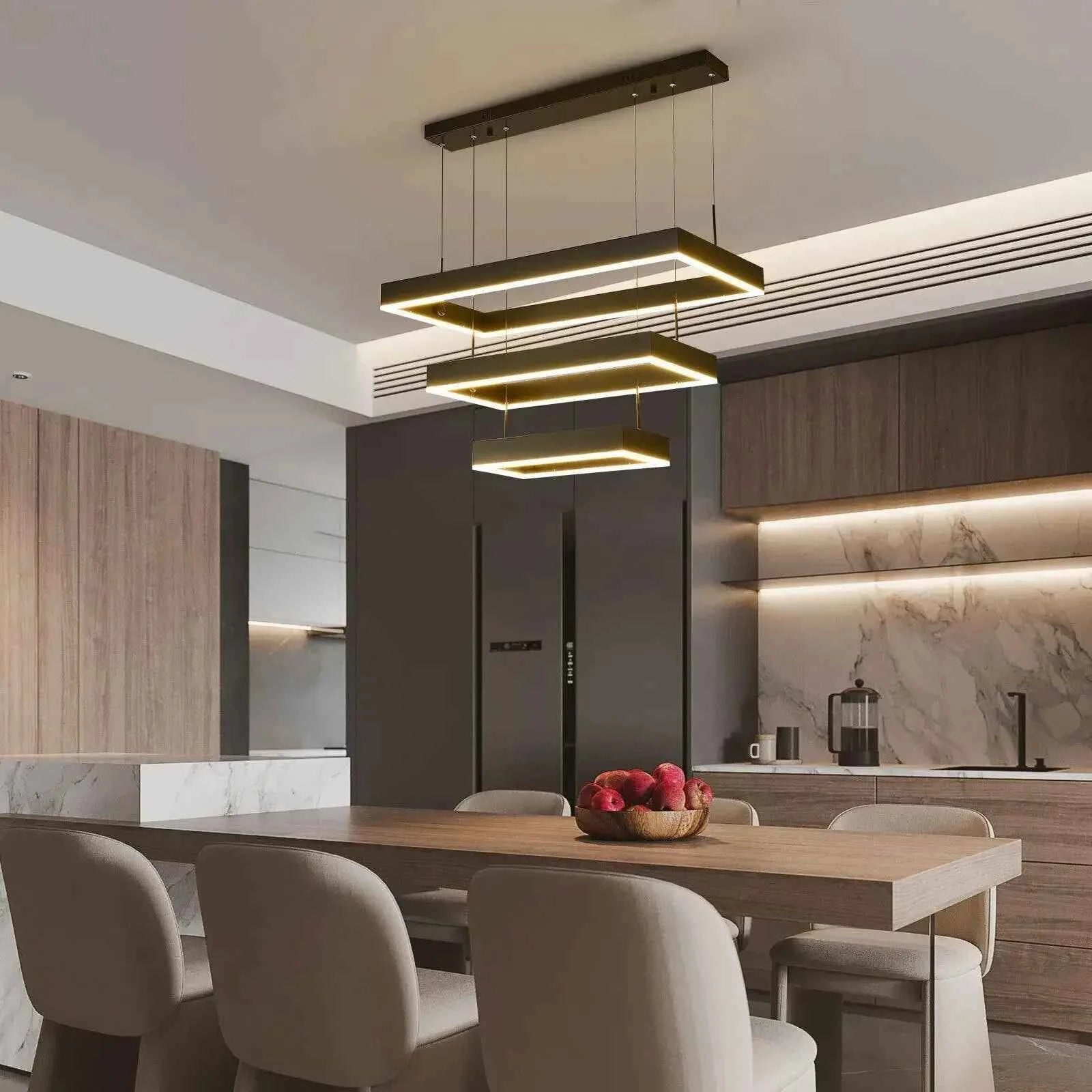 Modern Black Square Chandelier Dining Kitchen Island Lighting