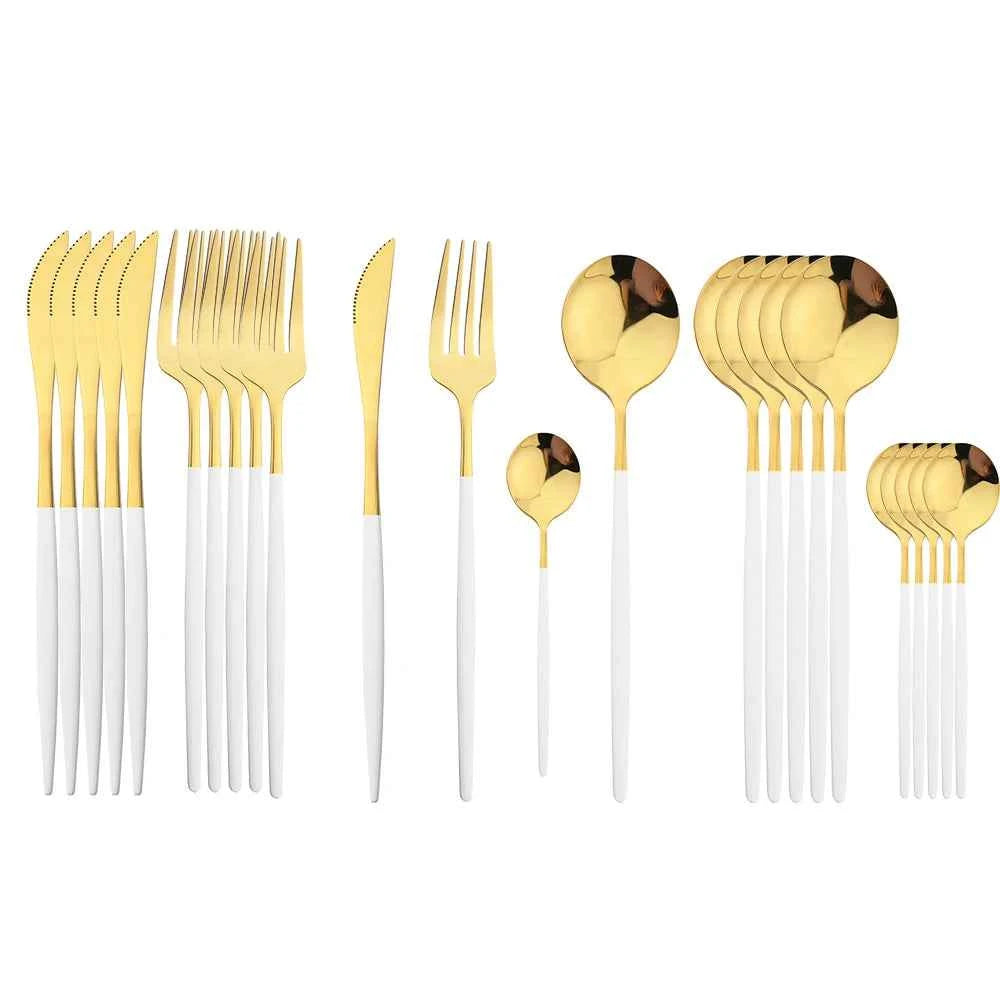 24pc Black Gold Stainless Steel Cutlery Set