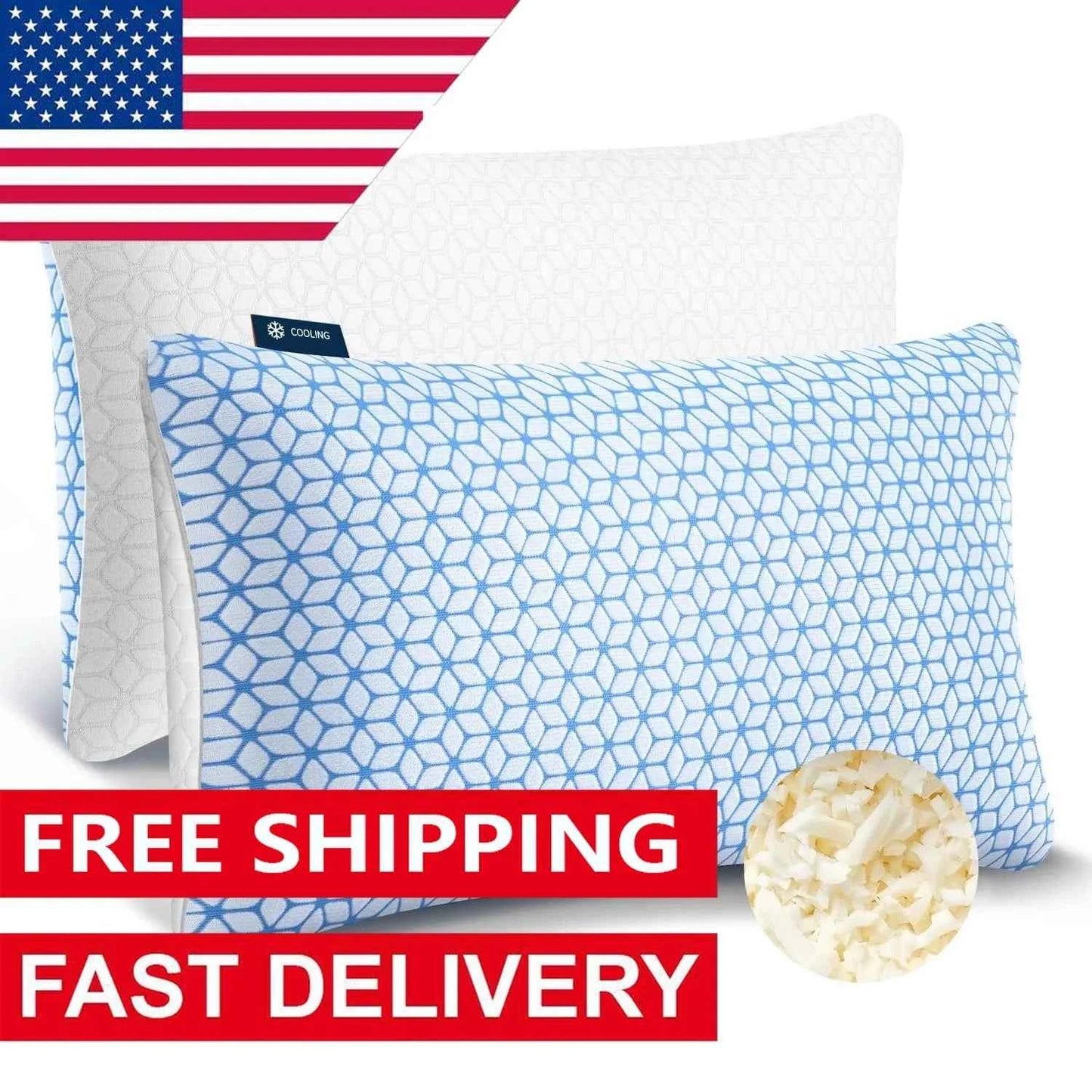 Shredded Memory Foam Pillows King Size Set of 2, Cooling Pillow Firm and Soft Adjustable for Side Back Stomach Sleepers