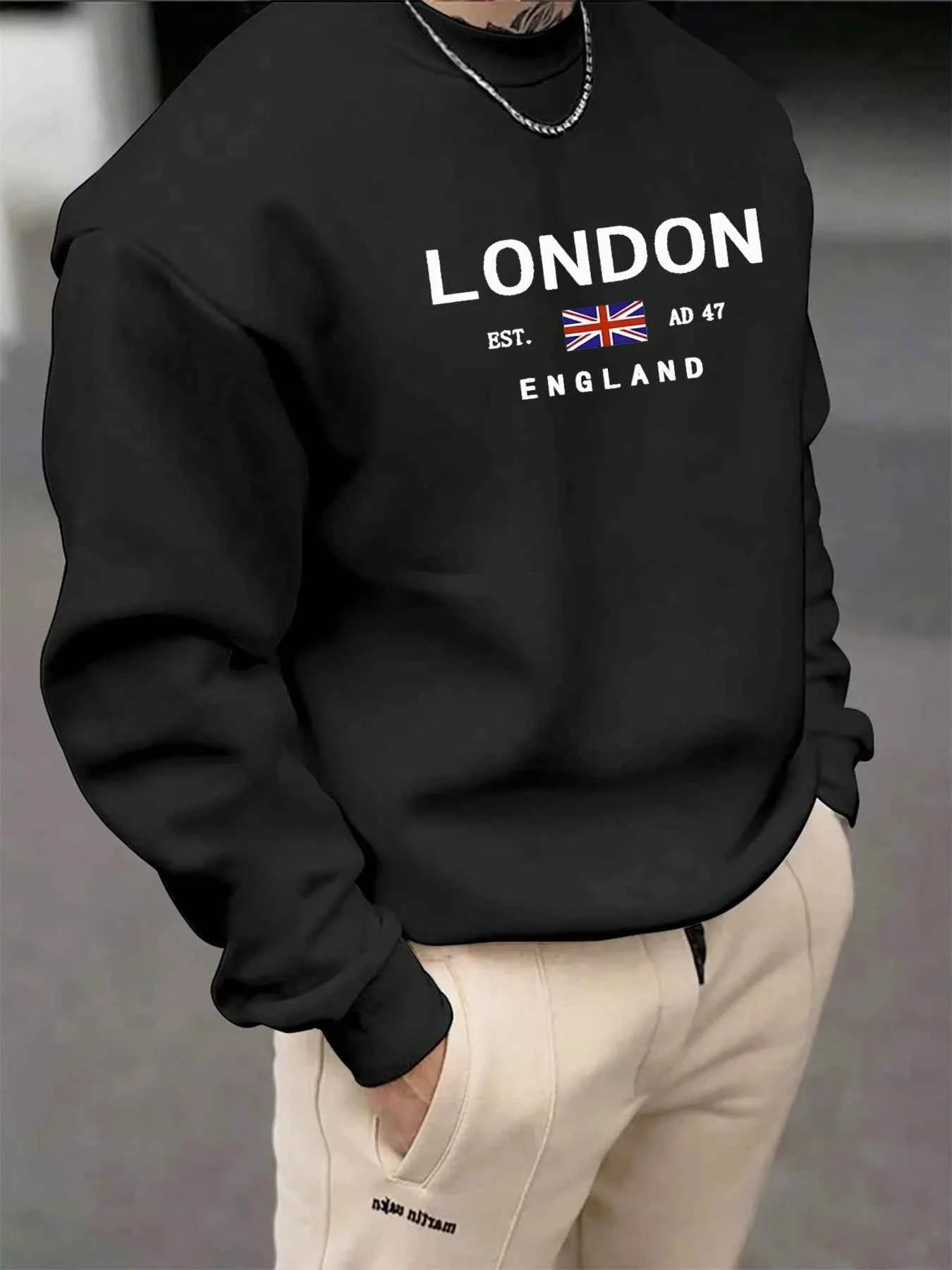 2025 London Pattern Cotton Pullover Sweatshirt for Men