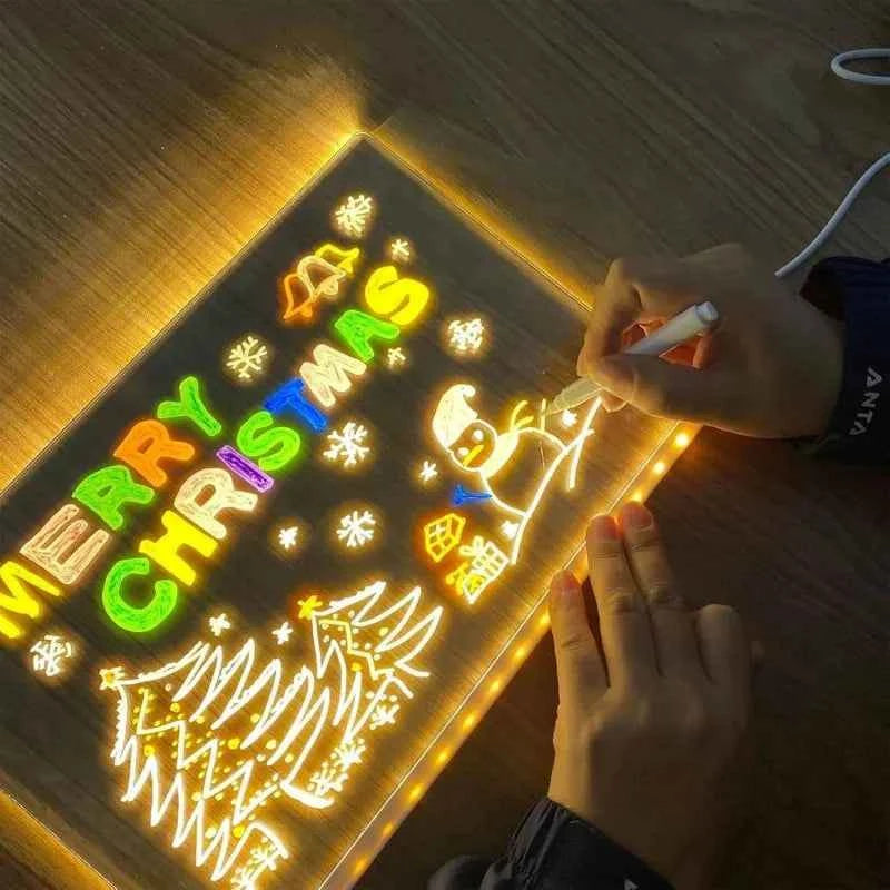 Personalized LED Acrylic Message Board Erasable USB Children‘s Drawing Board Bedroom Night Light Birthday Kids Gift