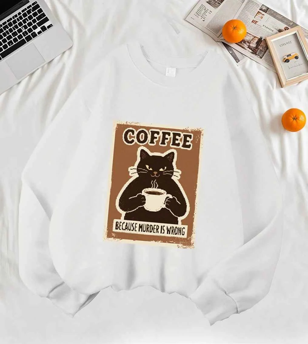 Because Murder Is Wrong Black Cat Sweatshirt for Women