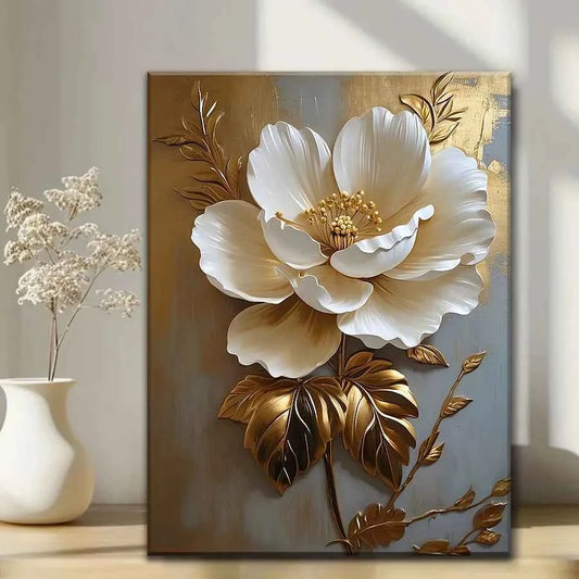 Elegant Floral Canvas Art Vintage Gold Accent