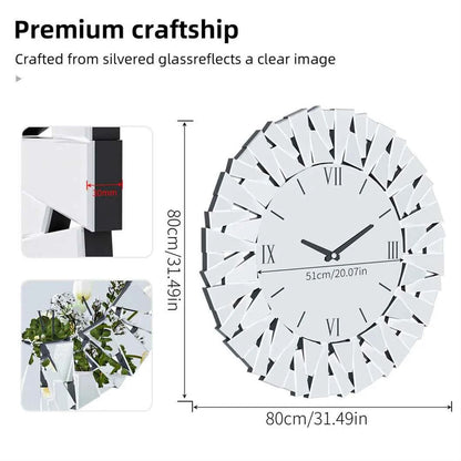 Mirrored Sunburst Clock Modern Roman Numeral Wall Decor