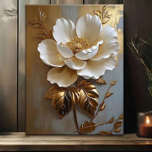 Elegant Floral Canvas Art Vintage Gold Accent