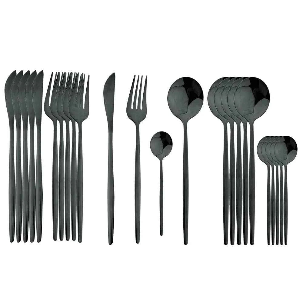 24pc Black Gold Stainless Steel Cutlery Set