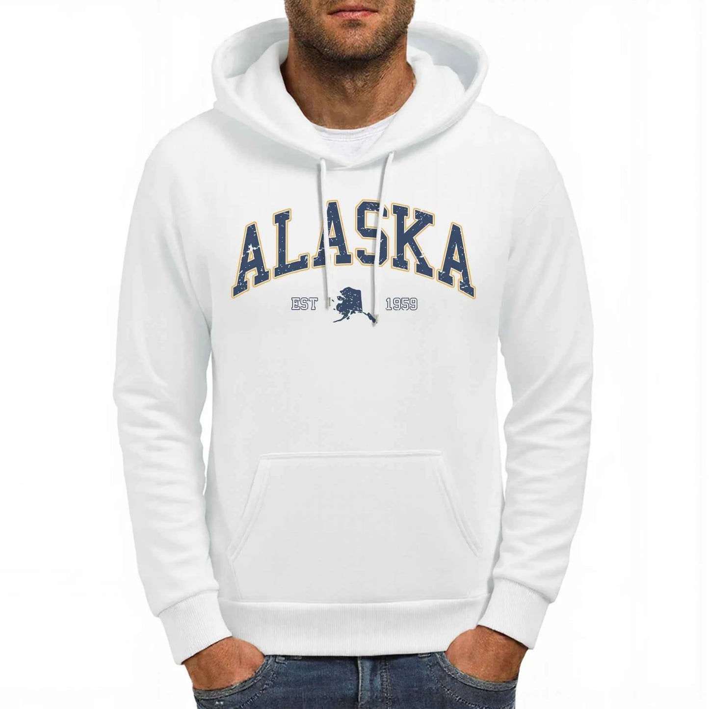Alaska America Letter Print Oversized Fleece Hoody