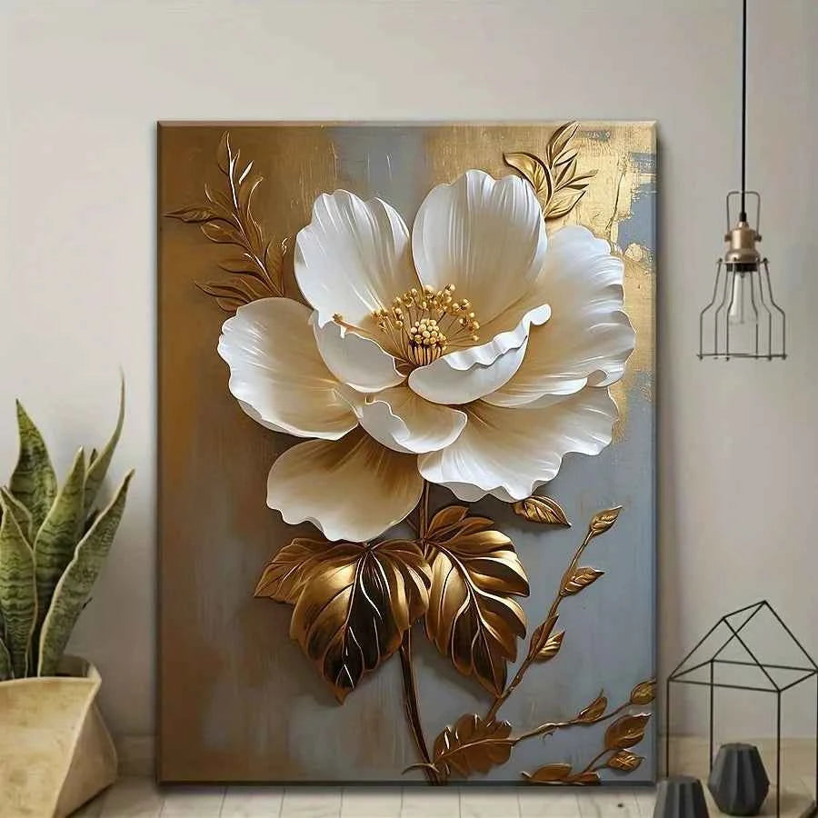 Elegant Floral Canvas Art Vintage Gold Accent